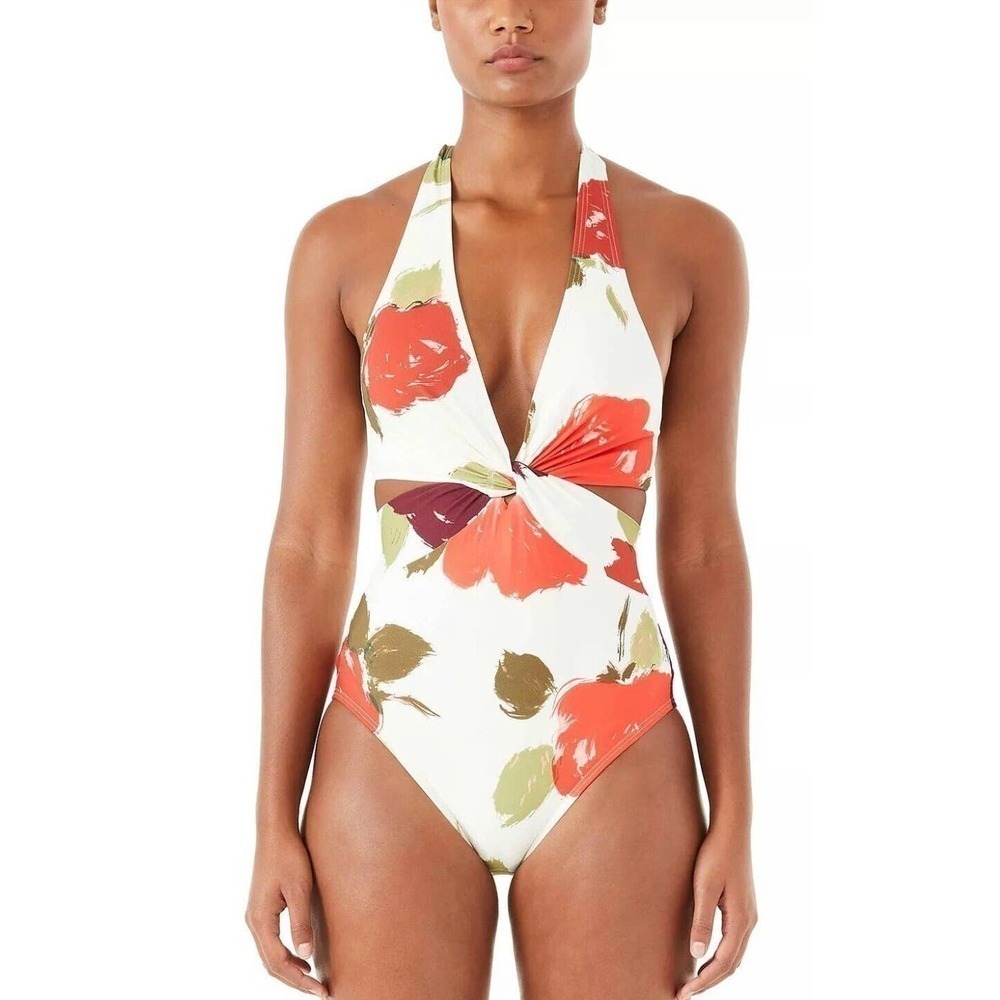 Kate Spade New York IVORY Floral-Print Twist-Front One-Piece Swimsuit chic M
